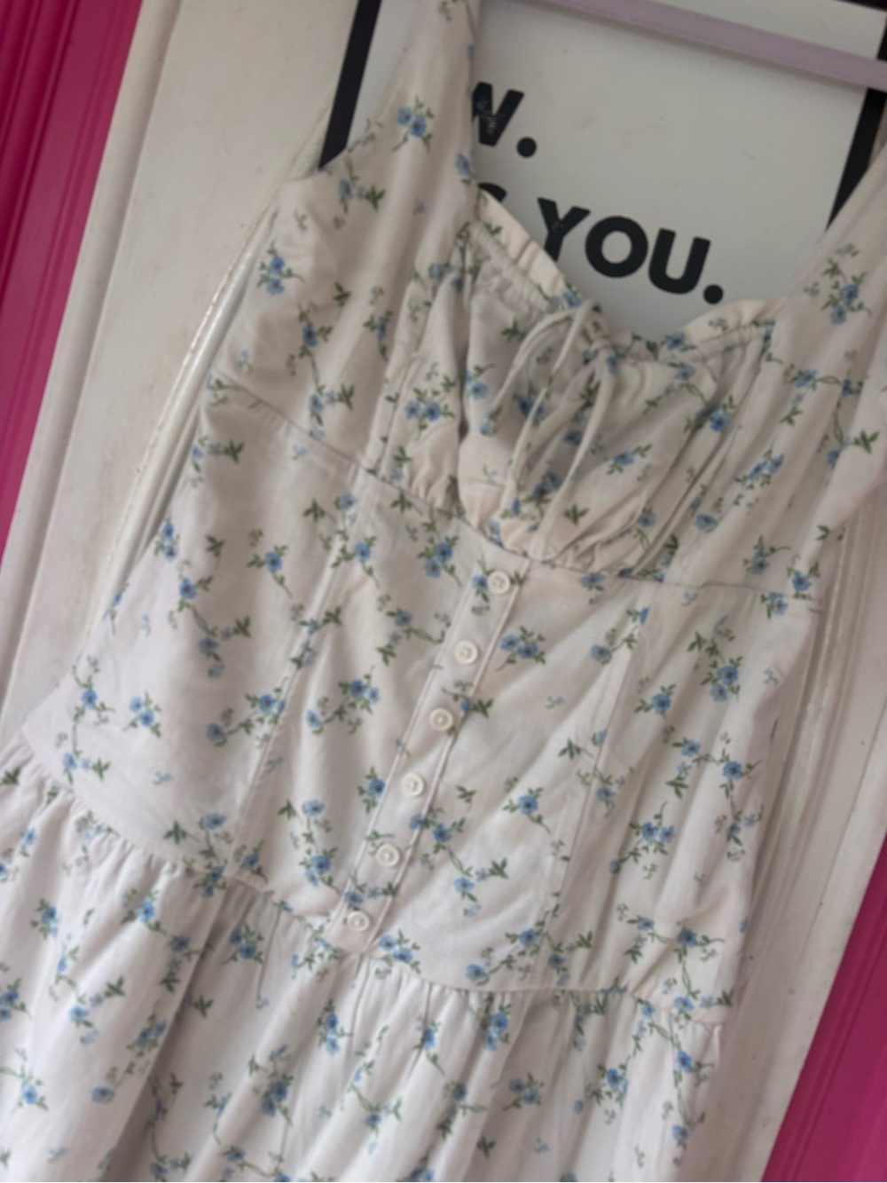 wild fable Cream Floral Mini Dress with Blue Print - Picture 4 of 9